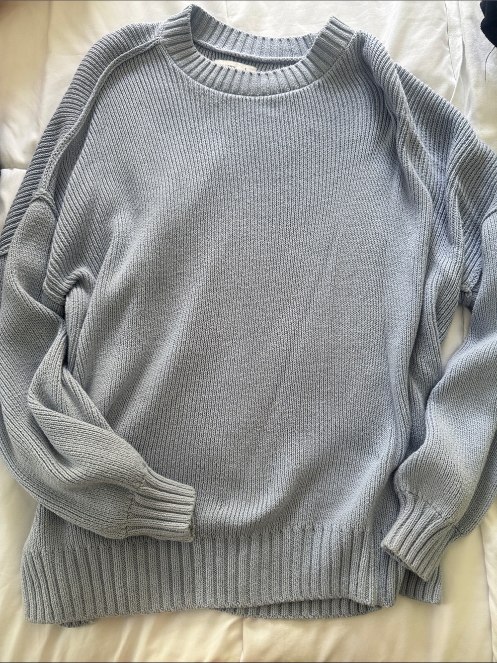 Hollister Light Gray Ribbed Crewneck Sweater